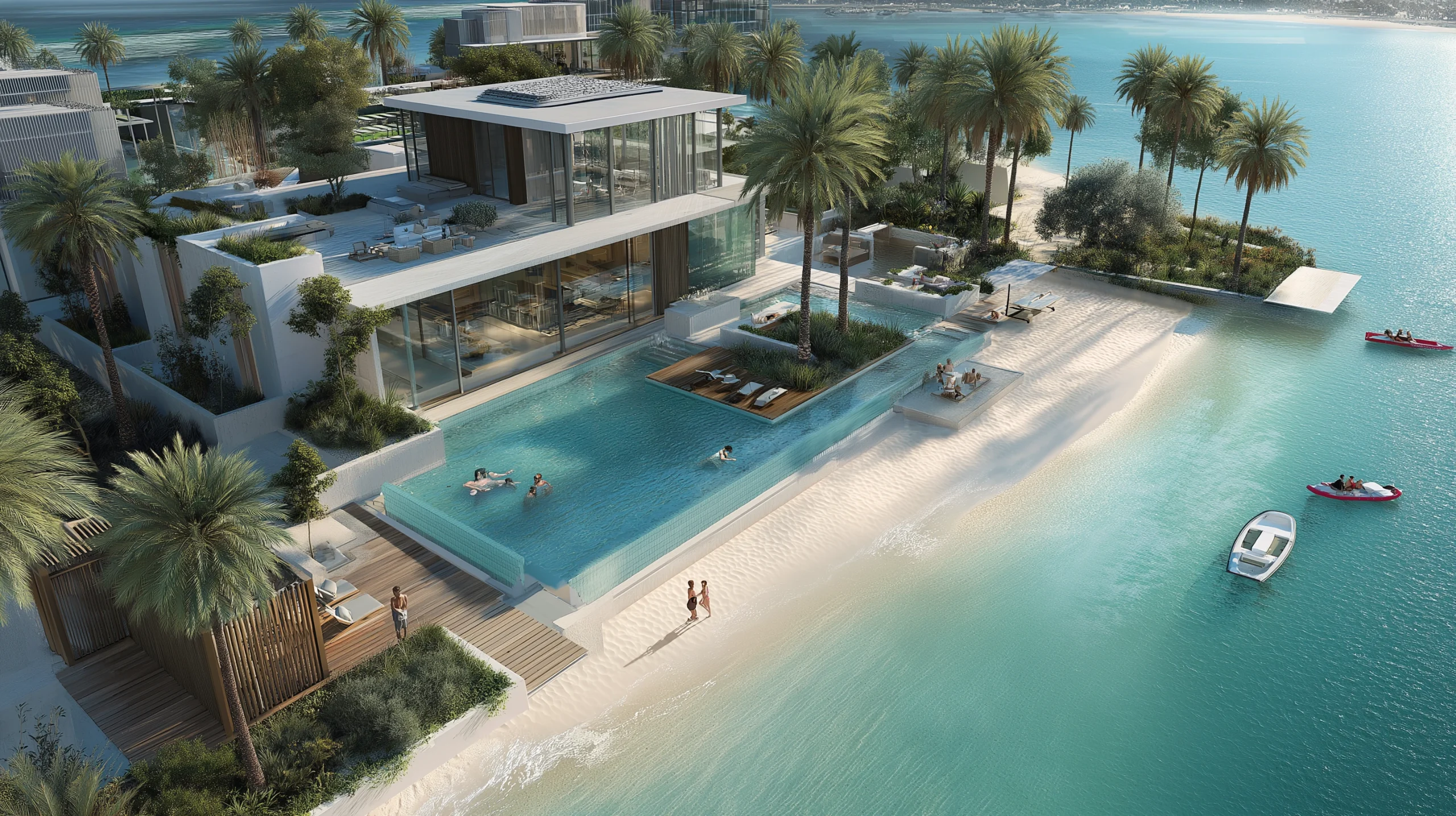 Drone-integrated aerial CGI of a mixed-use development masterplan for property marketing