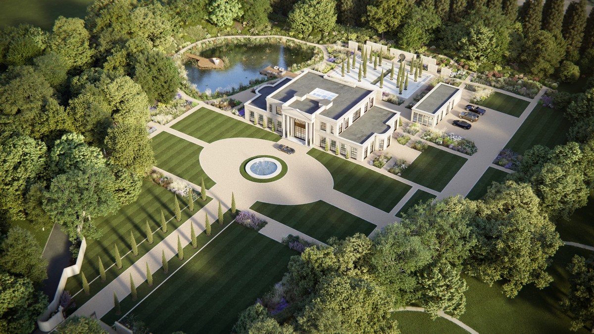 Aerial CGI of a luxury property development produced by a professional visualisation studio